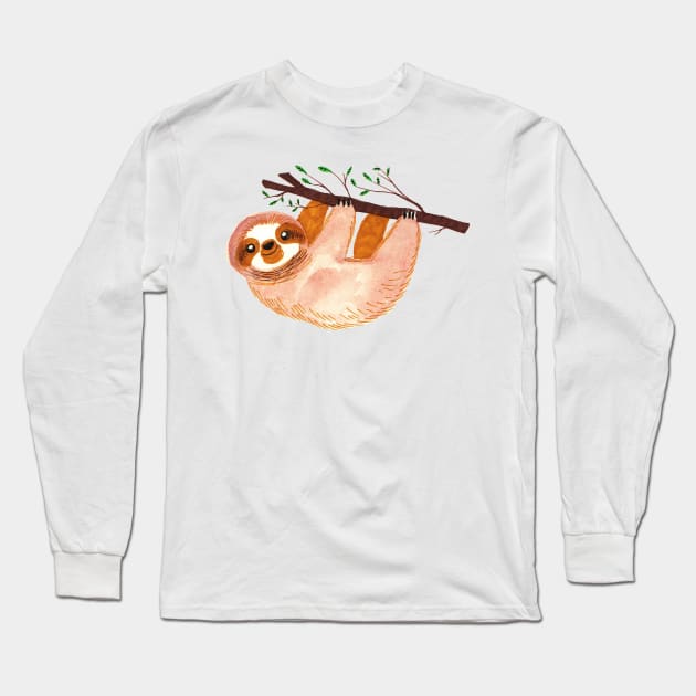 Kawaii Sloth Watercolor Long Sleeve T-Shirt by saradaboru